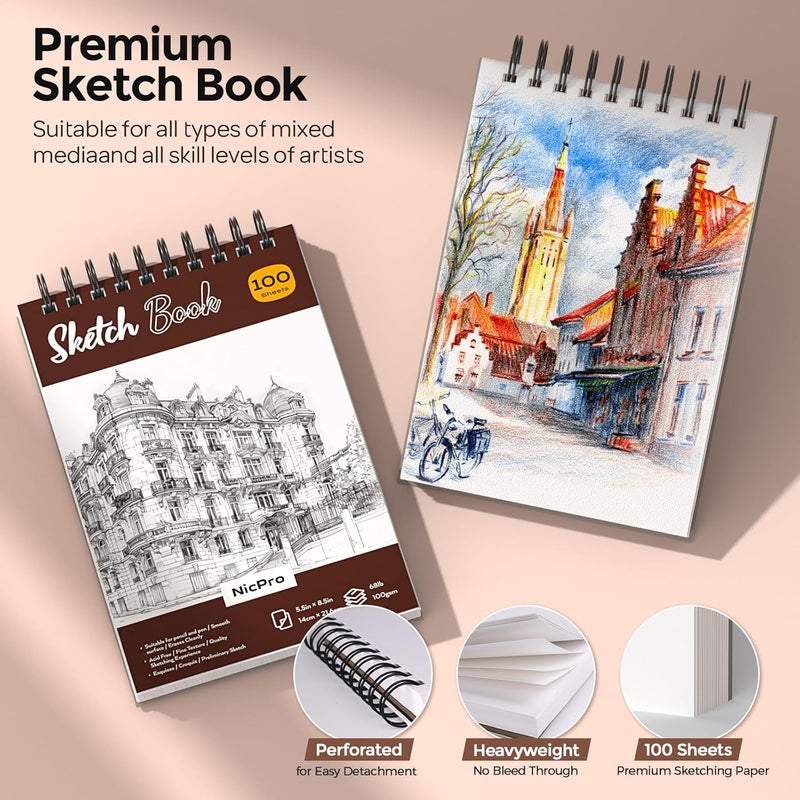 Nicpro 58 PCS Art Drawing Supplies Kit in Leather Case, Art Mechanical Pencil Set with Metal Drafting Pencil 0.3 & 0.5 & 0.7 & 0.9 & 2mm, 12 Micron Pen, Sketch Book, 30 Tube Lead Refills for Sketching - Image 4